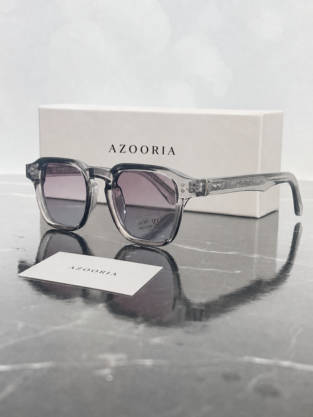 MOSCOT Crystal — vue angle avec coffret AZOORIA